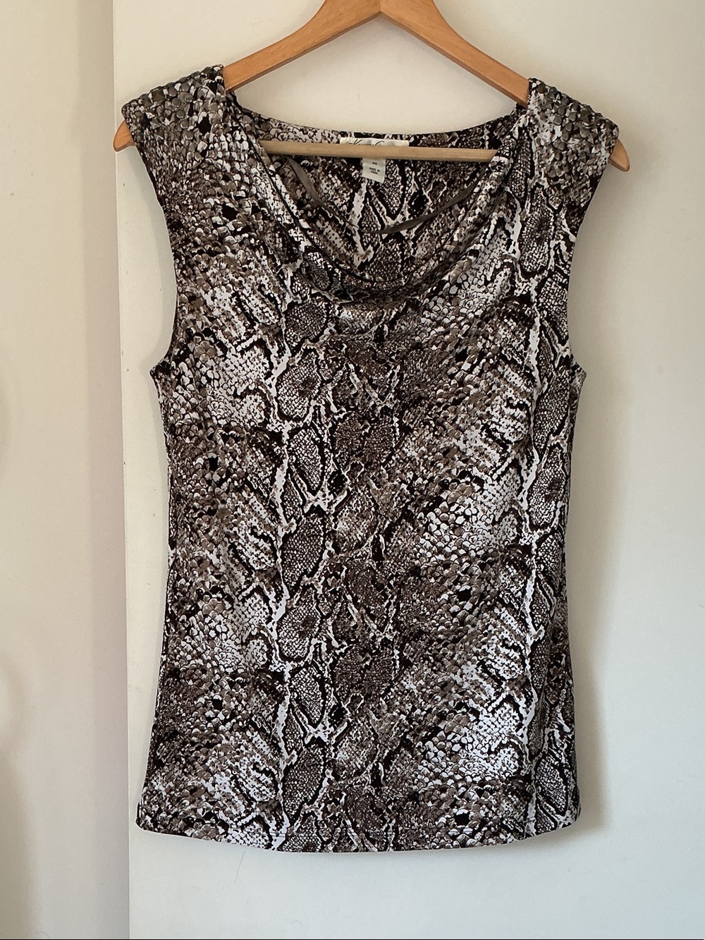 KENNET COLE NEW YORK Sleeveless Snake-Print Cowl Neck Top - Brown/Black